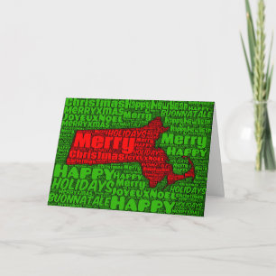 Massachusetts Map Word Art Christmas Card Holiday