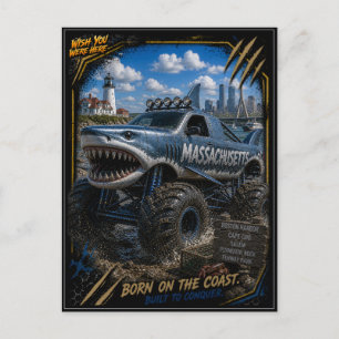 Massachusetts Monster Truck Off Road Art Postcard