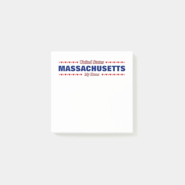 MASSACHUSETTS - My Home - United States; Hearts Post-it Notes (Front)