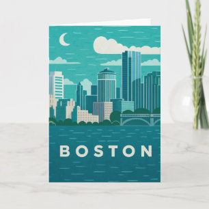 Massachusetts Night Cityscape   Boston City Card