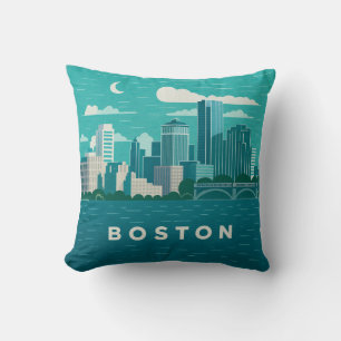 Massachusetts Night Cityscape   Boston City Cushion