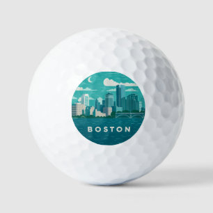 Massachusetts Night Cityscape Boston City Golf Balls