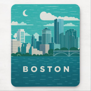 Massachusetts Night Cityscape Boston City Mouse Pad