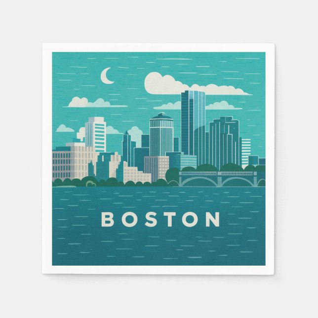 Massachusetts Night Cityscape | Boston City Napkin (Front)