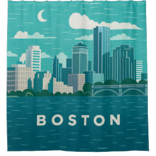 Massachusetts Night Cityscape Boston City Shower Curtain