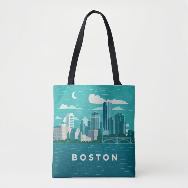 Massachusetts Night Cityscape | Boston City Tote Bag (Front)