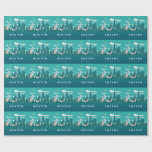 Massachusetts Night Cityscape   Boston City Wrapping Paper