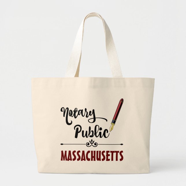 Massachusetts Notary Public Ink Pen Large Tote Bag (Front)