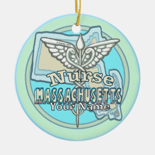 Massachusetts Nurse Caduceus Ceramic Ornament