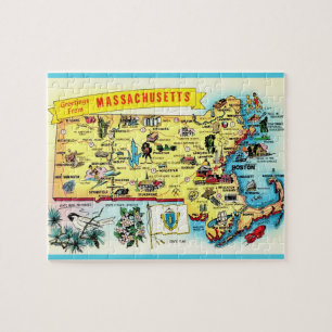 Massachusetts Postcard Map Jigsaw Puzzle