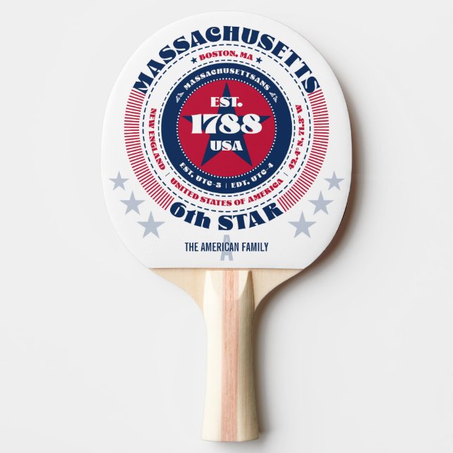 Massachusetts Pride Circular Typography Monogram Ping Pong Paddle (Front)