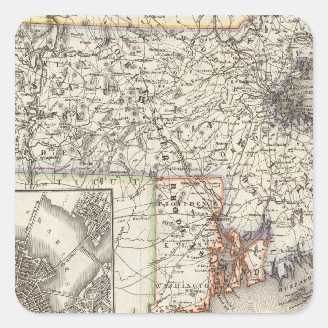 Massachusetts, Rhode Island 2 Square Sticker (Front)