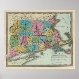 Massachusetts Rhode Island And Connecticut Poster
