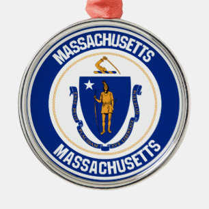 Massachusetts Round Emblem Metal Ornament