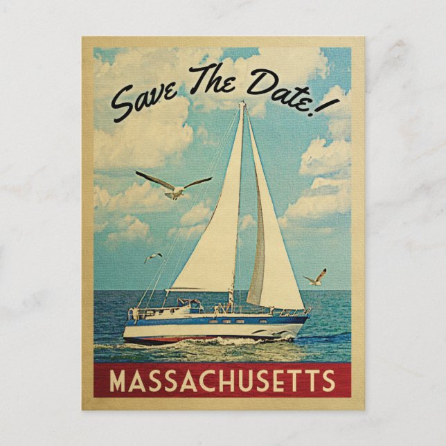 Massachusetts Save The Date Sailboat Nautical Announcement Postcard (Front)