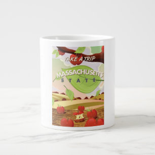 Massachusetts State Apple tree Travel Poster Carto Large Coffee Mug