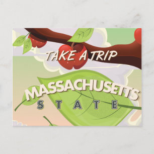 Massachusetts State Apple tree Travel Poster Carto Postcard