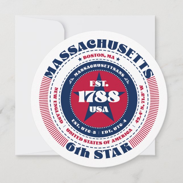 Massachusetts State Circular Typography Flat Card (Front)