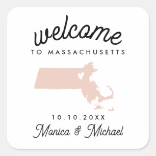 MASSACHUSETTS State Destination Wedding ANY COLOR Square Sticker