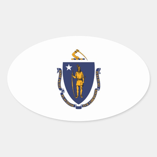 Massachusetts State Flag Design Oval Sticker (Front)