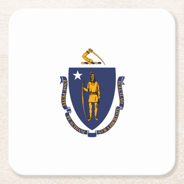 Massachusetts State Flag Design Square Paper Coaster (Front)
