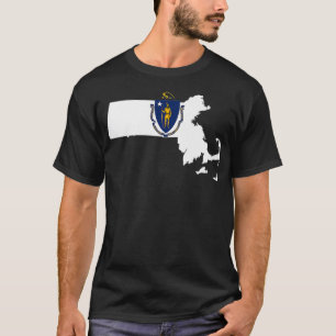 Massachusetts state Flag inside Map of Massachuset T-Shirt