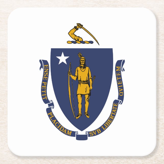 Massachusetts State Flag Square Paper Coaster (Front)