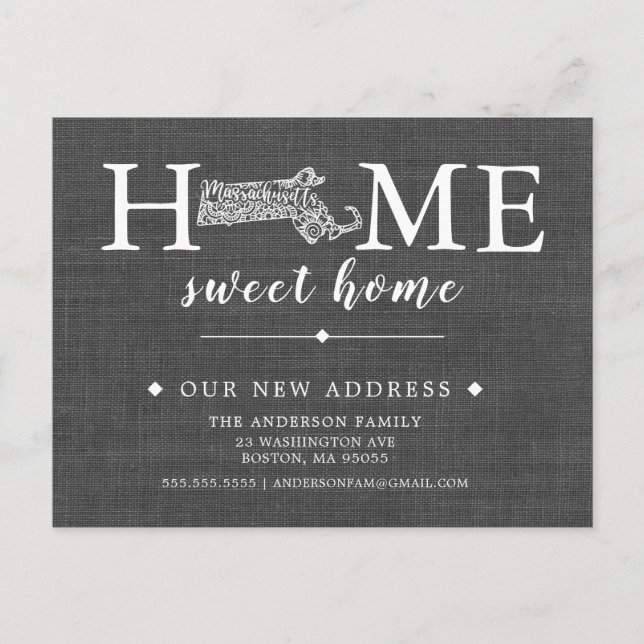 MASSACHUSETTS State Moving Announcement Post Card (Front)