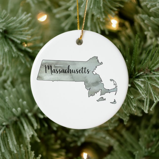 Massachusetts State Outline Painting Ceramic Ornament (Tree)