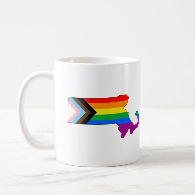 Massachusetts State Pride LGBTQ Progress Pride Coffee Mug (Left)