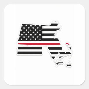 Massachusetts thin red line square sticker