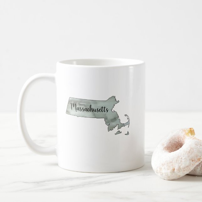 Massachusetts Watercolor Painting Coffee Mug (With Donut)
