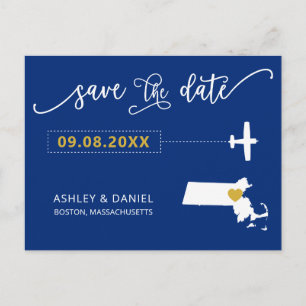 Massachusetts Wedding Save the Date Map Postcard