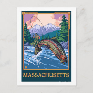 MassachusettsAngler Fisherman Scene Postcard