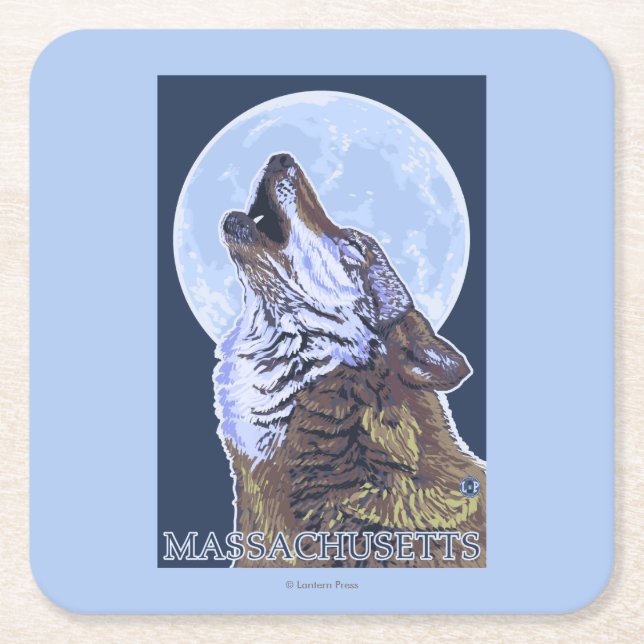 MassachusettsHowling Wolf Square Paper Coaster (Front)