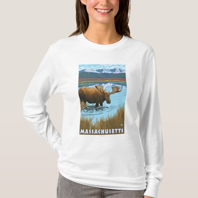 MassachusettsMoose Drinking in Lake T-Shirt (Front)
