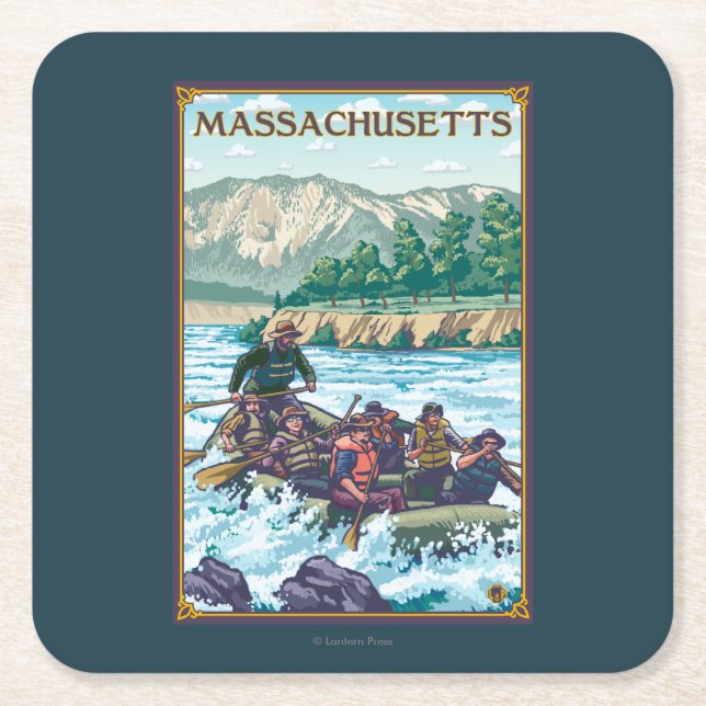 MassachusettsRiver Rafting Scene Square Paper Coaster (Front)