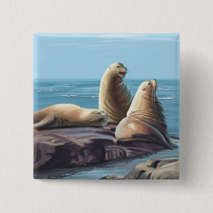 MassachusettsSea Lions Scene 15 Cm Square Badge