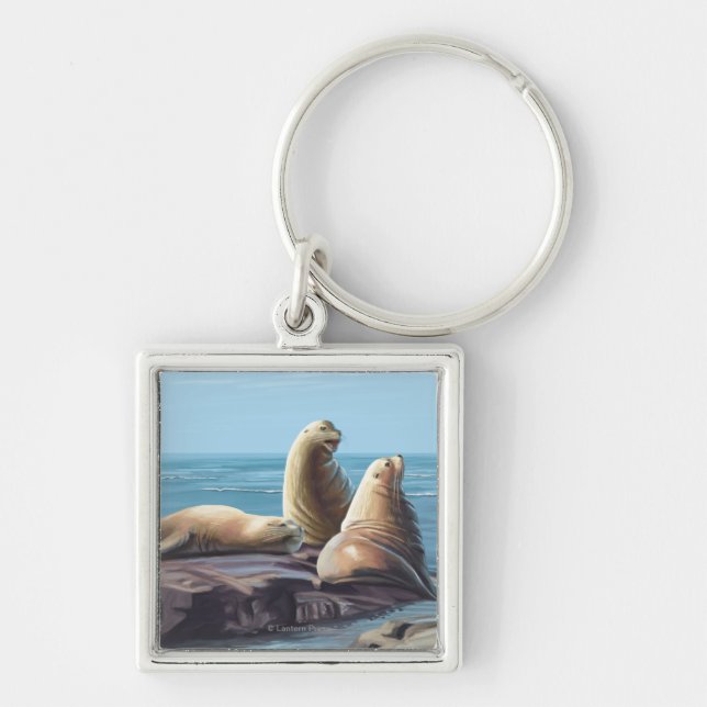 MassachusettsSea Lions Scene Key Ring (Front)