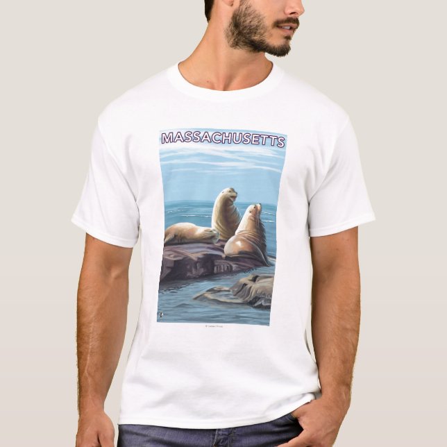 MassachusettsSea Lions Scene T-Shirt (Front)