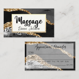 Massage Appointment Reminder Gold Black Marble Business Card