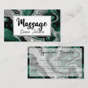 Massage Appointment Reminder Silver Green Marble Business Card