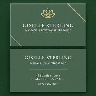 Massage & Bodywork Therapist Green Gold Business Card