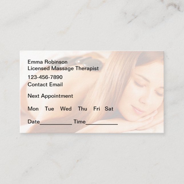 Massage Client Appointment Reminder Business Cards (Front)