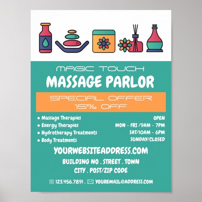Massage Icons, Massage Therapy, Massage Parlor Poster (Front)
