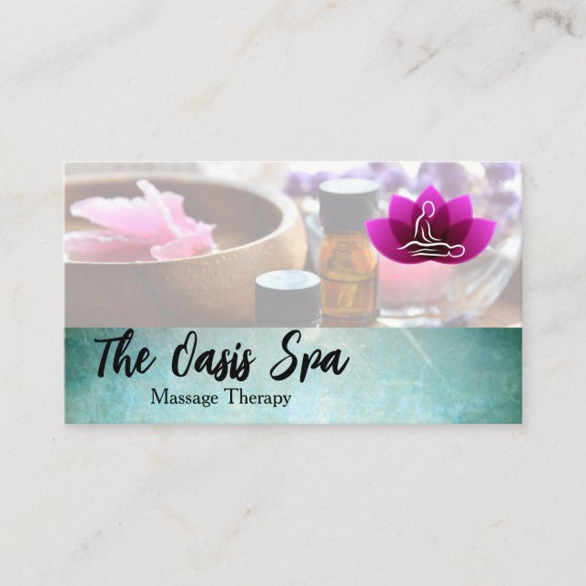 Massage Lotus Flower Logo | Spa Resort Business Card (Front)