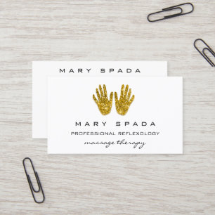 Massage Reflexology Glitter Hands Reiki White Gold Business Card