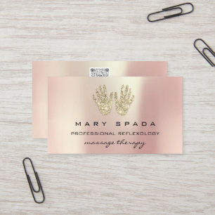 Massage Reflexology Glitter Hands Rose Gold QRCODE Business Card