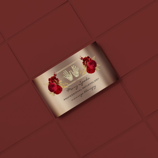 Massage Reflexology Reiki Hands Rose Gold QR Code Business Card (Creator Uploaded)