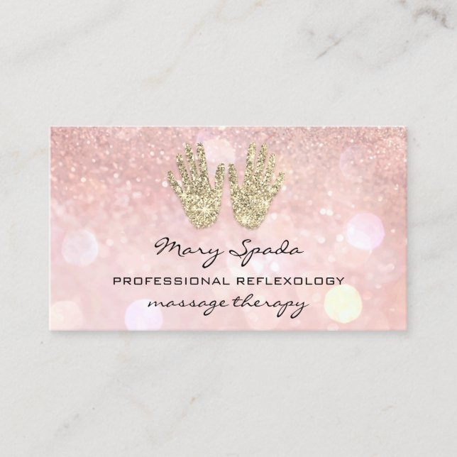 Massage Reflexology Reiki Hands Rose Gold QR Logo Business Card (Front)